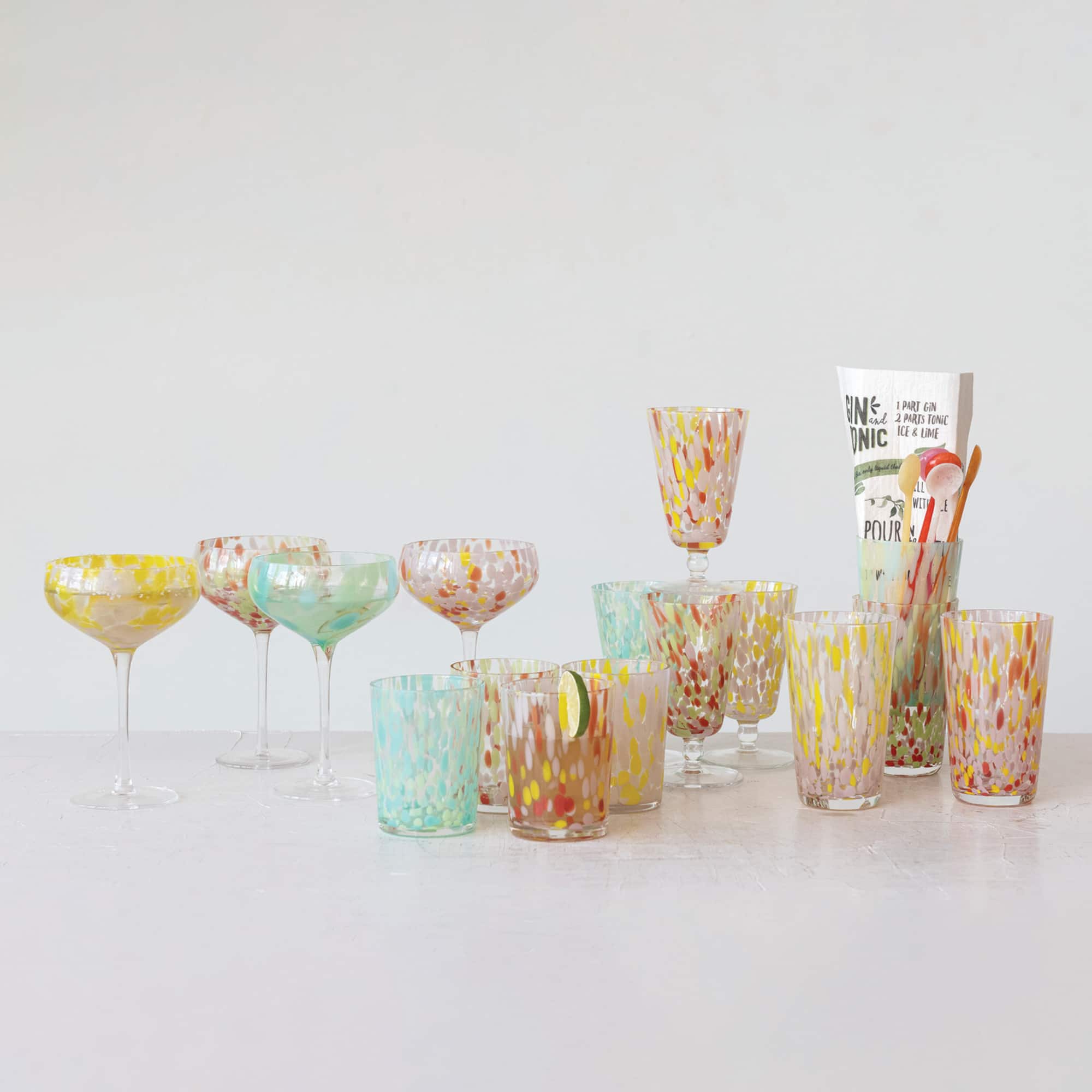 Hello Honey® 7" Speckle Round Stemmed Champagne Coupe Glass Set